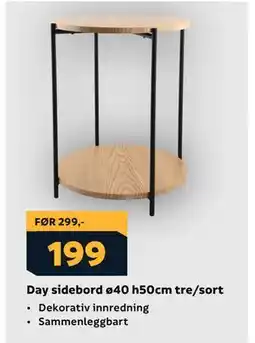 Megaflis Day sidebord ø40 h50cm tre/sort, NOK 199 tilbud