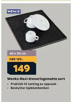 Megaflis Wenko Maxi dreneringsmatte sort, NOK 149 tilbud
