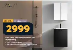 Megaflis Lind Sæby 50 baderomsmøbel sort m/speilskap, NOK 2999 tilbud