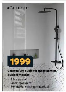 Megaflis Celeste Ely dusjsett matt sort m/ dusjtermostat, NOK 1999 tilbud