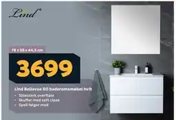 Megaflis Lind Bellevue 80 baderomsmøbel hvit, NOK 3699 tilbud