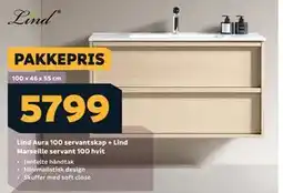 Megaflis Lind Aura 100 servantskap + Lind Marseille servant 100 hvit, NOK 5799 tilbud
