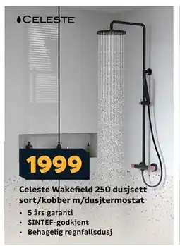 Megaflis Celeste Wakefield 250 dusjsett sort/kobber m/dusjtermostat, NOK 1999 tilbud