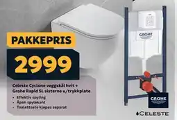 Megaflis Celeste Cyclone veggskål hvit + Grohe Rapid SL sisterne u/trykkplate, NOK 2999 tilbud