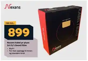 Megaflis Nexans kabel pr pluss 2x1.5/1.5mm2 50m, NOK 899 tilbud