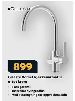 Megaflis Celeste Dorset kjøkkenarmatur u-tut krom, NOK 899 tilbud