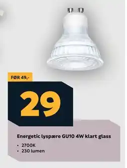 Megaflis Energetic lyspære GU10 4W klart glass, NOK 29 tilbud