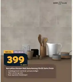 Megaflis BerryAlloc Kitchen Wall Naturbetong 10x30 Satin Finish, NOK 399 tilbud