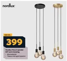 Megaflis Nordlux Paco 3-pendel E27 sort/messing, NOK 399 tilbud