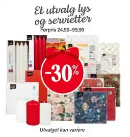 Nærbutikken Et utvalg lys og servietter tilbud
