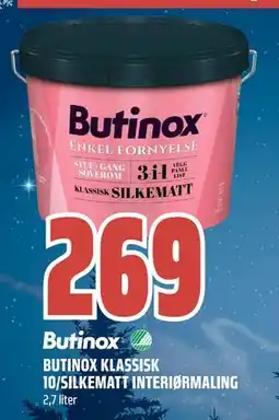 Obs Bygg BUTINOX KLASSISK 10/SILKEMATT INTERIØRMALING, NOK 269 tilbud