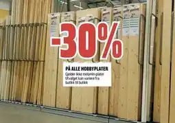 Obs Bygg 30% PÅ ALLE HOBBYPLATER tilbud
