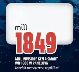 Obs Bygg MILL INVISIBLE GEN 4 SMART WIFI 600 W PANELOVN, NOK 1849 tilbud