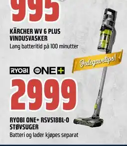 Obs Bygg RYOBI ONE+ RSVS18BL-0 STØVSUGER, NOK 2999 tilbud