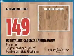 Obs Bygg BERRYALLOC CADENZA LAMINATGULV, NOK 149 tilbud