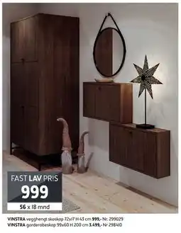 Bohus VINSTRA vegghengt skoskap, NOK 999 tilbud