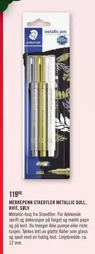 Ark Bokhandel MERKEPENN STAEDTLER METALLIC GULL, HVIT, SØLV, NOK 119.9 tilbud