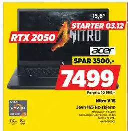 POWER Nitro V 15, NOK 7499 tilbud