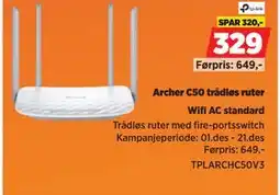 POWER Archer C50 trådløs ruter, NOK 329 tilbud