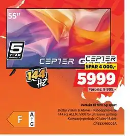 POWER CEPTER QLED CR55XM6002A, NOK 5999 tilbud
