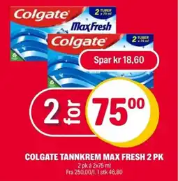 Coop Extra COLGATE Tannkrem max fresh 2 pk tilbud
