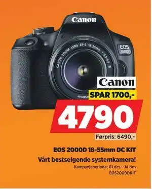 POWER EOS 2000D 18-55mm DC KIT, NOK 4790 tilbud