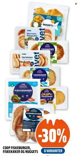 Coop Obs Coop fiskeburger, fiskekaker og nuggets tilbud