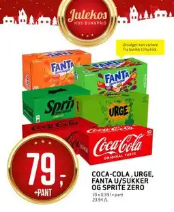 Bunnpris COCA-COLA, URGE, FANTAU/SUKKER OG SPRITEZERO tilbud