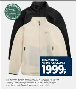 Sport 1 BERGANS RABOT MERINO FLEECEJAKKE tilbud