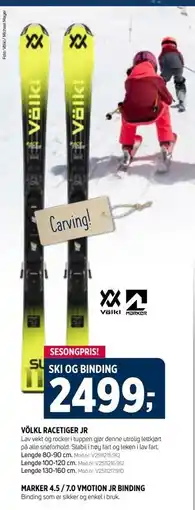 Sport 1 VÖLKL RACETIGER JR SKI OG BINDING tilbud