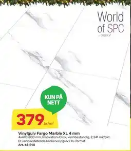 Byggmax Vinylgulv Fargo Marble XL 4 mm tilbud