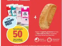 Coop Marked 1 valgfritt grovbrød fra Coop + 1 liter melk fra Tine, Medlemspris tilbud