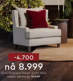 Skeidar Dina Hvilestol Tekstil Evita med valgfri benfarge tilbud