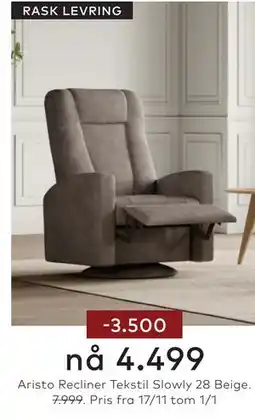 Skeidar Aristo Recliner Tekstil Slowly 28 Beige tilbud