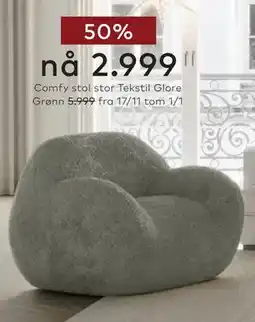Skeidar Comfy stol stor Tekstil Glore Grønn tilbud