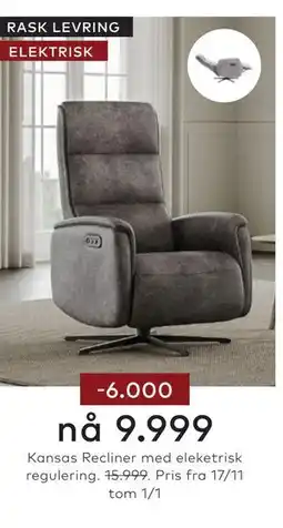 Skeidar Kansas Recliner med eleketrisk regulering tilbud