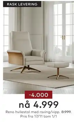 Skeidar Reno hvilestol med rsving/vipp tilbud