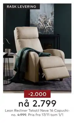 Skeidar Leon Recliner Tekstil Neve 16 Capuchino tilbud
