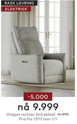Skeidar Oregon recliner Grå tekstil tilbud