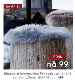 Skeidar Shepherd lammeskinn For stolsete, langhåret beige/brun Ø:34 H:4cm tilbud