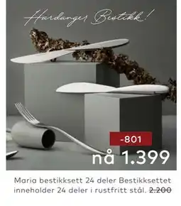 Skeidar Maria bestikksett 24 deler Bestikksettet inneholder 24 deler i rustfritt stål tilbud