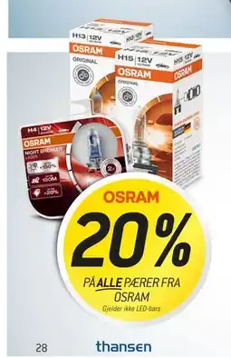 Thansen 20% PÅ ALLE PÆRER FRA OSRAM tilbud