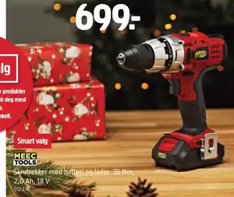 Meec tools skrutrekker med batteri og lader 35 nm, 2,0 ah, 18 v