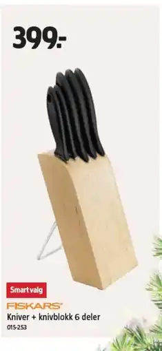 Jula Fiskars kniver + knivblokk 6 deler tilbud