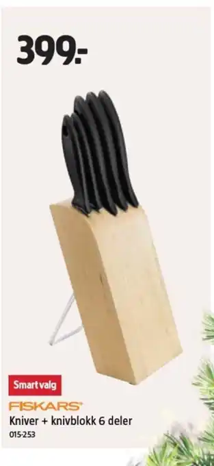 Jula Fiskars kniver + knivblokk 6 deler tilbud