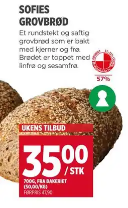 Meny SOFIES GROVBRØD tilbud