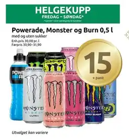 Joker Powerade, Monster og Burn 0,5 l tilbud
