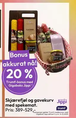 Gigaboks Skjærefjøl og gavekurv med spekemat tilbud