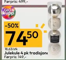 Gigaboks Julekule 4 pk tradisjonell tilbud