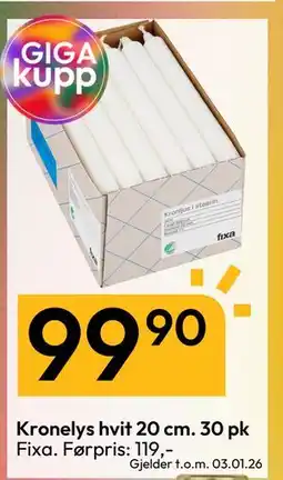 Gigaboks Kronelys hvit 20 cm. 30 pk tilbud